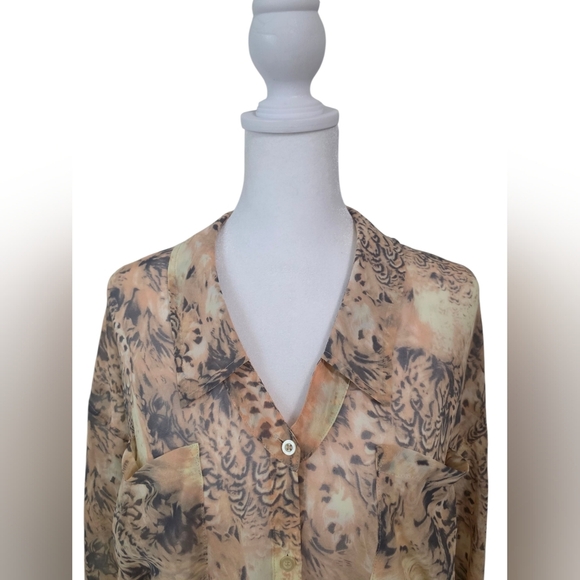 Free People Easy Rider Sheer Tan/Pink/Orange Blouse Size Small - Picture 3 of 9